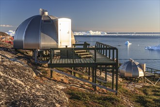 Igloos, Igloo Hotel, Hotel Arctic in Midnight Sun, Ilulissat, Disko Bay, West Greenland, Greenland,