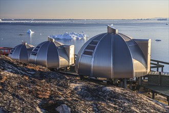 Igloos, Igloo Hotel, Hotel Arctic in Midnight Sun, Ilulissat, Disko Bay, West Greenland, Greenland,