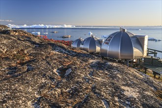 Igloos, Igloo Hotel, Hotel Arctic in Midnight Sun, Ilulissat, Disko Bay, West Greenland, Greenland,