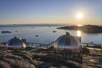 Igloos, Igloo Hotel, Hotel Arctic in Midnight Sun, Ilulissat, Disko Bay, West Greenland, Greenland,