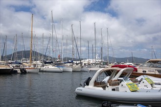 Sailboats moored in the harbour of Saint Tropez, Provence-Alpes-Côte d'Azur, France, Europe