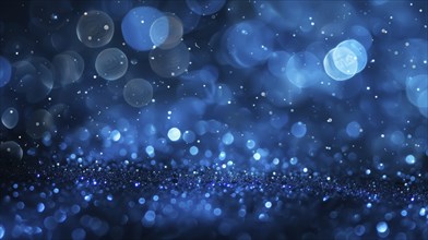 Abstract image showcasing sparkling blue bokeh lights creating a magical and whimsical atmosphere,