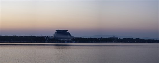 Hotel Olympia, morning mood in front of sunrise, panoramic shot, Vodice, Dalmatia, Croatia, Europe