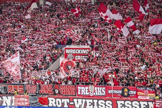 The football stadium of Rot-Weiss Essen, 3rd league, stadium at the Hafenstrasse, grandstand of the