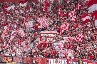 The football stadium of Rot-Weiss Essen, 3rd league, stadium at the Hafenstrasse, grandstand of the