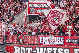 The football stadium of Rot-Weiss Essen, 3rd league, stadium at the Hafenstrasse, grandstand of the