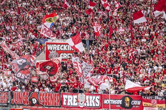 The football stadium of Rot-Weiss Essen, 3rd league, stadium at the Hafenstrasse, grandstand of the