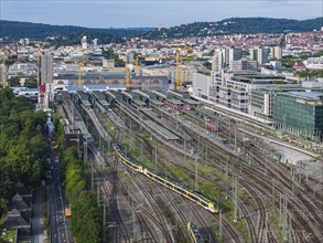 Track apron at the main railway station with a regional train. After completion of the Stuttgart 21