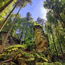 Rock tower on the Teuflische Acht hiking trail, Ferschweiler Plateau, Naturpark Südeifel, Irrel,