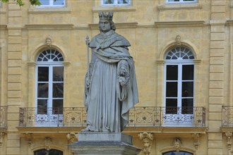 Monument and statue of King René I Anjou of the Holy Roman Empire, Imperial Prince, Prince, Cours