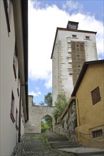 Rogue tower with historic town fortifications at Hohenberg Castle, Horb, Neckar, Neckar Valley,