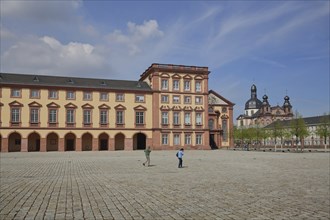 Court of honour at the baroque palace and Jesuit church, Mannheim, Hesse, Germany, Europe