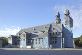 Baroque blue Market Church of the Holy Spirit, largest wooden church in Germany, blue, record,