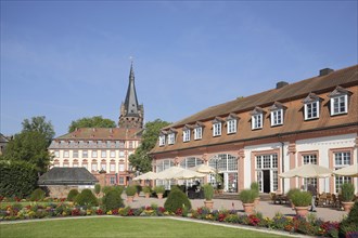 Baroque orangery with pleasure garden and castle tower, Erbach, Hesse, Odenwald, Germany, Europe