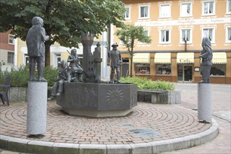 Fool's fountain by Hubert Rieber 1985 with sculptures, carnival fountain, Furtwangen, Southern