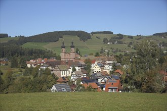 Townscape of St. Peter with monastery church, landscape, village, Upper Black Forest, Southern