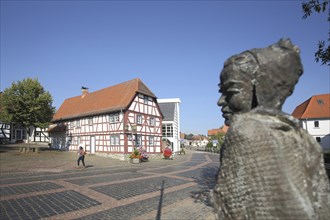 Museum of local history and blurred sculpture Sitting Soraya by Karlheinz Oswald 2017,