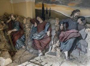 Sleeping apostles, detail of the Mount of Olives scene at the parish church Mariae Heimsuchung 15th