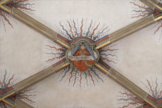 St Matthew the Evangelist, depicted as an angel, keystone in the vault of St Martin's Church,