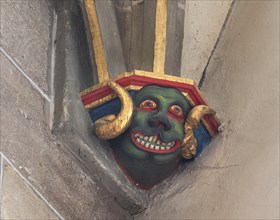 Grotesque, console figure in the Heilig Kreuz Minster, Rottweil, Baden-Württemberg, Germany, Europe