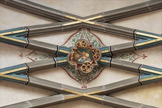 Keystone in the vault of Heilig Kreuz Minster, Rottweil, Baden-Württemberg, Germany, Europe