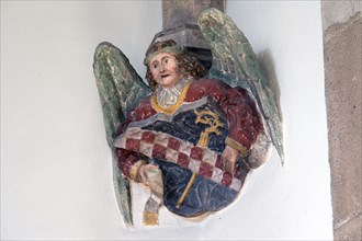 Angel with abbot's staff and the coat of arms of the Cistercians of Bebenhausen Abbey, console