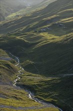 Evening mood in the mountains, view of Sapün from the Strela Pass, Davos, Grisons, Switzerland,