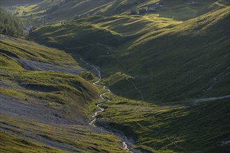 Evening mood in the mountains, view of Sapün from the Strela Pass, Davos, Grisons, Switzerland,