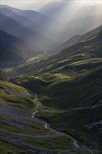 Evening mood in the mountains, view of Sapün from the Strela Pass, Davos, Grisons, Switzerland,