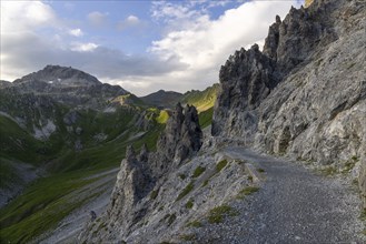 Rocky path below Weisshorn, Davos, Graubünden, Switzerland, Europe