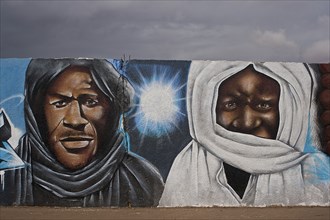 Mural painting depicting Ibrahima Fall (left) and Amadou Bamba (right), two sufi masters and muslim