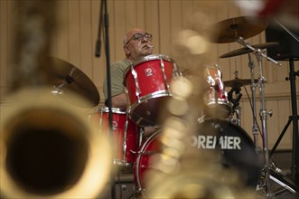 Drummer, Drummer Peter Wagner of the jazz band LoT Late on Tuesday, cigarette, Stuttgart,