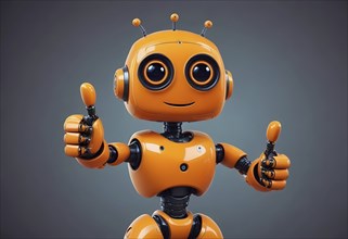 A joyful, friendly orange robot giving a thumbs up, evoking a futuristic and happy atmosphere, AI