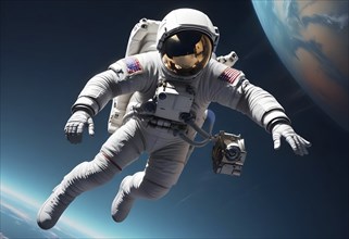 Astronaut floating in outer space with Earth in the background, showcasing space exploration and