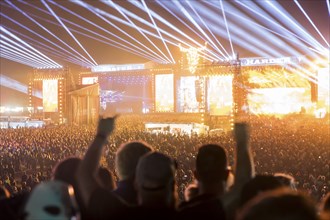 Main stages during the performance of the band Korn at the Wacken Open Air in Wacken. The