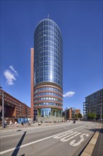 Columbus House against blue sky with bus stop, Free and Hanseatic City of Hamburg, Hanseatic City,