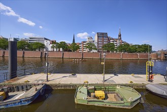 Pontoon as jetty Hamburg Port Authority at the customs canal, Speicherstadt, Free and Hanseatic