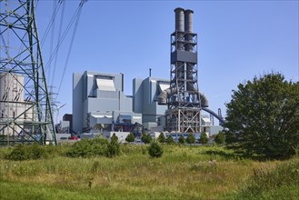 Moorburg coal-fired power station against a cloudless blue sky in the district of Moorburg, Free