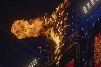 Bullhead with pyrotechnics at the Wacken Open Air in Wacken. The traditional metal festival will