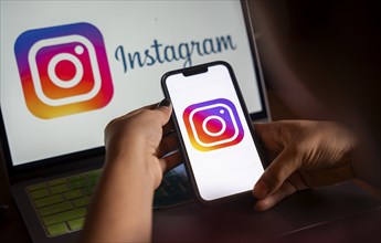 In this photo illustration, logo of social media application Instagram icon or logo displayed on a