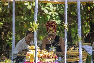 Ceremony on the beach. Religious ceremony of the Hindu faith on the beach of Sanur, Bali,