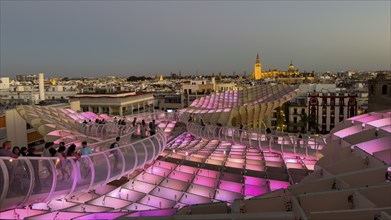 View from the Metropol Parasol in the evening, Setas de Sevilla, Sevilla, Andalusia, Spain, Europe