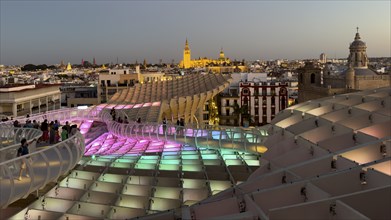 View from the Metropol Parasol in the evening, Setas de Sevilla, Sevilla, Andalusia, Spain, Europe