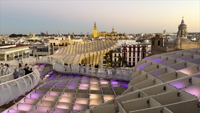 View from the Metropol Parasol in the evening, Setas de Sevilla, Sevilla, Andalusia, Spain, Europe