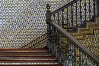 Coloured azulejos, Plaza de Espana in Seville, Andalusia, Spain, Europe