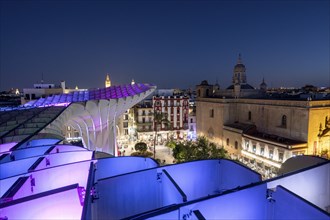 View from the Metropol Parasol in the evening, Setas de Sevilla, Sevilla, Andalusia, Spain, Europe