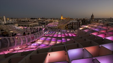 View from the Metropol Parasol in the evening, Setas de Sevilla, Sevilla, Andalusia, Spain, Europe