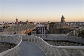 View from the Metropol Parasol in the evening, Setas de Sevilla, Sevilla, Andalusia, Spain, Europe