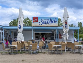 Snack bar Seeblick next to a campsite on the shore of Lake Jersleben, Jersleben, Saxony-Anhalt,