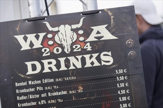 Drinks menu at the Wacken Open Air in Wacken. The traditional metal festival takes place from 31